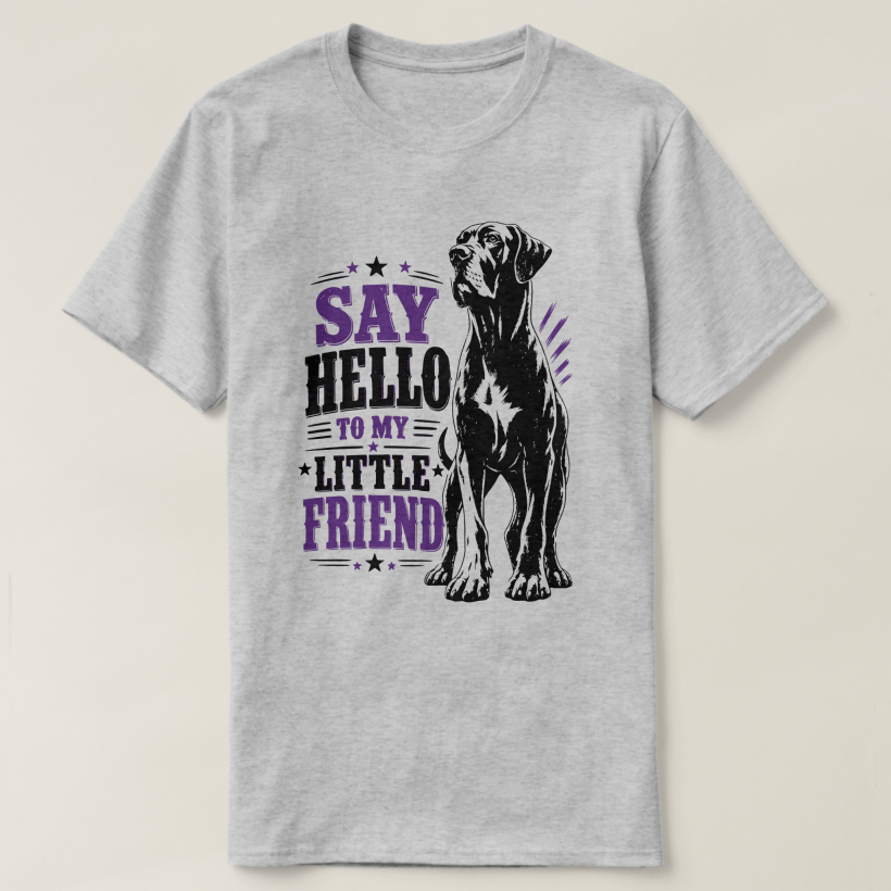 A new Say Hello to My Little Friend shirt joins the Great Dane collection, with three versions of this playful design now available.